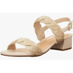 EASY STREET WOMENS 'CHAREE' HEELED DRESS SLIP ON BUCKLE SANDAL BEIGE WOVEN 9M